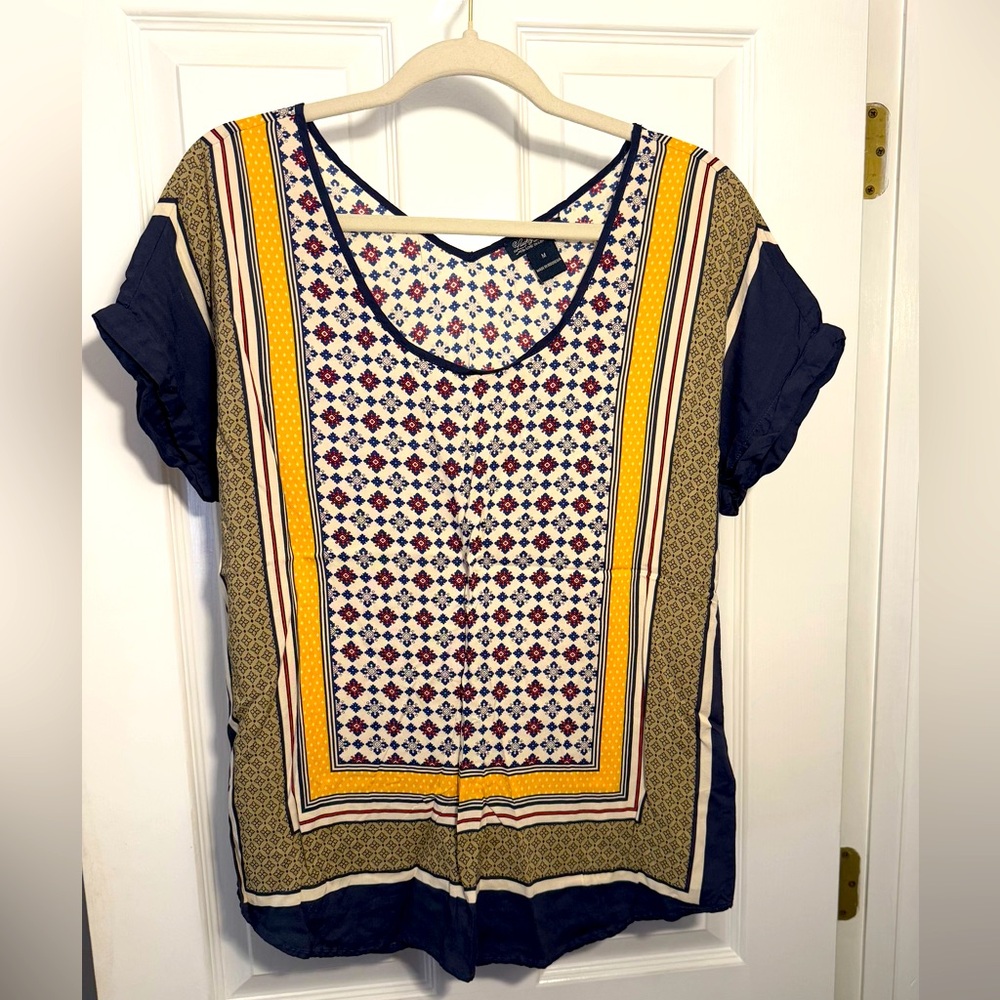 Lucky Brand Blouse Live in Love, Color Block Short Sleeve, medium